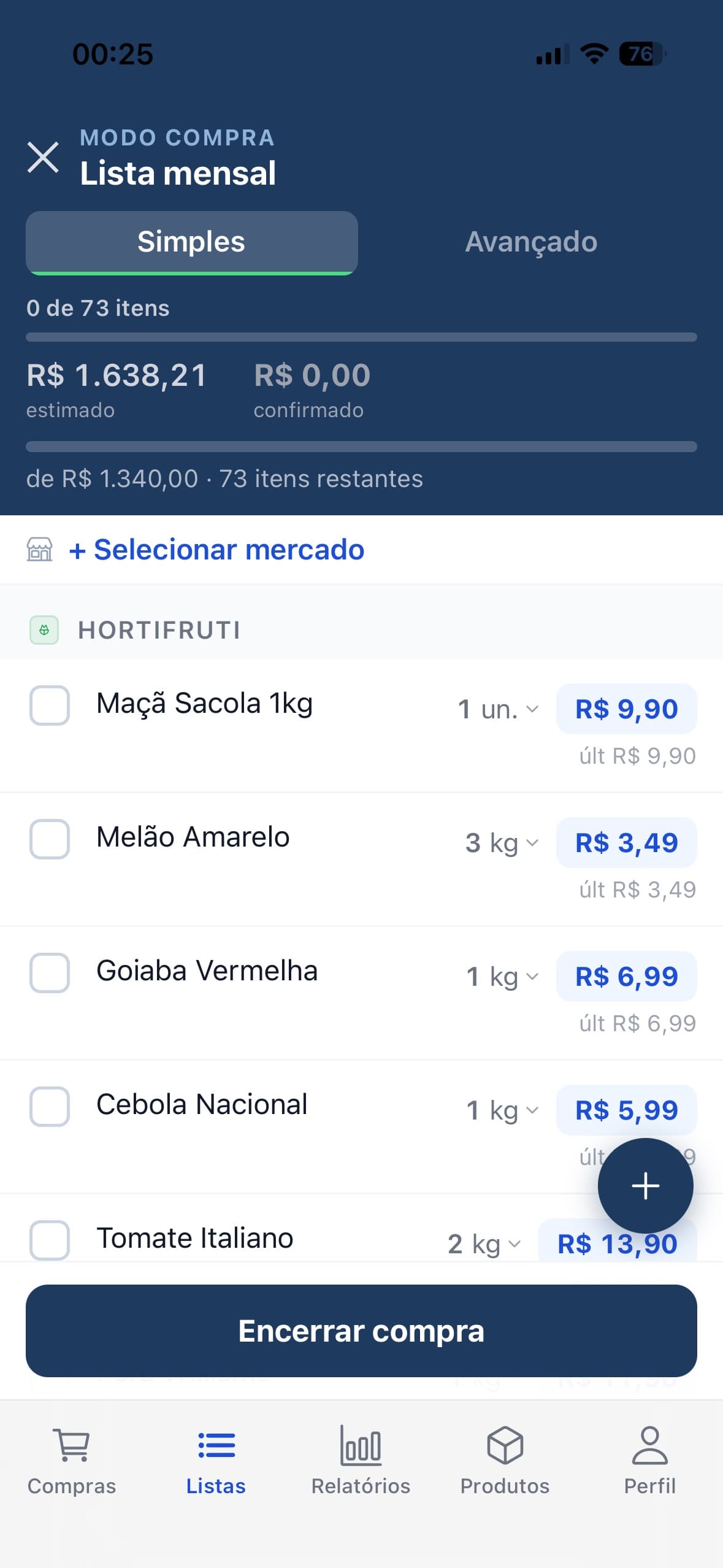 Modo compra do Comprô com preços em tempo real